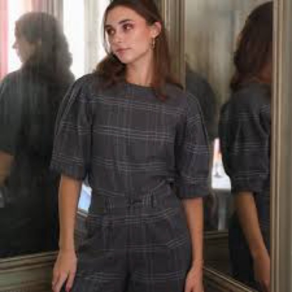 Gray Plaid Women's Blouse Mille Xs
